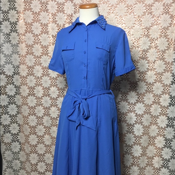 Blue modest studded collar dress - Picture 2 of 4